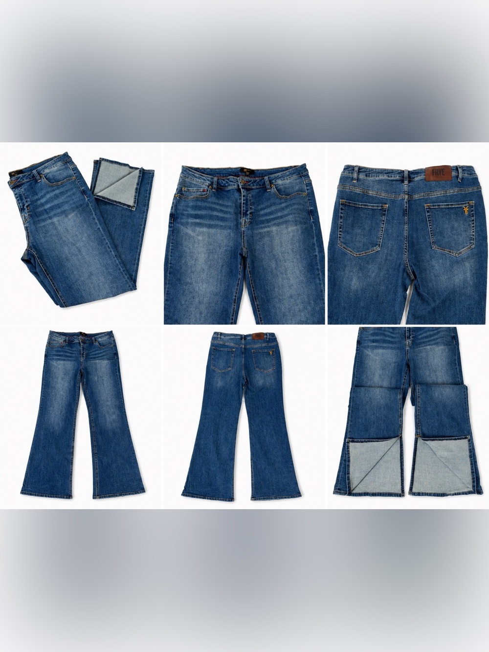 Frye High Rise Split Hem Flare Jeans Women Blue Wash Vintage 37x31.5